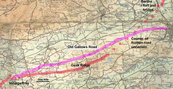 Map of Roman road on Gask Ridge