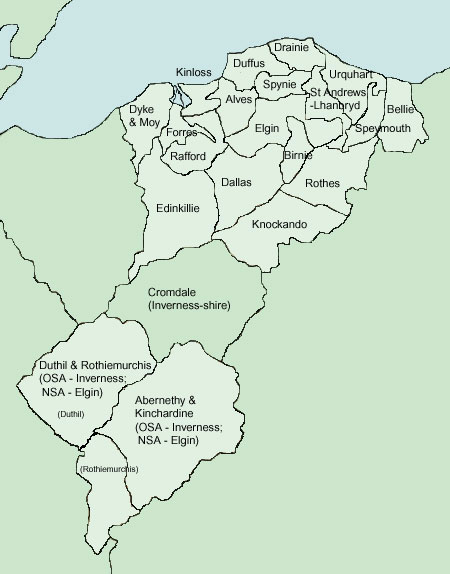 Map of parishes in Elgin