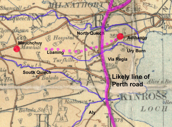 Map of Kinross area. Based on 1913 half  inch OS map, with thanks.