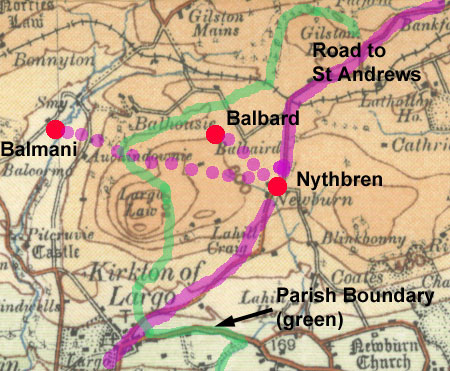 Map of area near Largo Law.  Based on 1913 OS  map with thanks